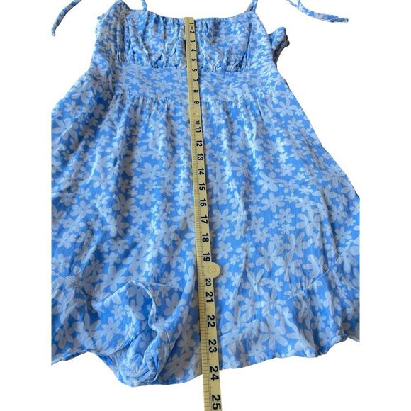 Lily Rose Blue Floral Tie Strap Smocked Back Ruffle Hem Romper - Size Juniors XL - Picture 7 of 10